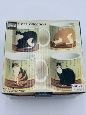 Sakura Oneida Warren Kimble “Cat Collection”Coffee Mugs NEW OPEN BOX Set Of 4